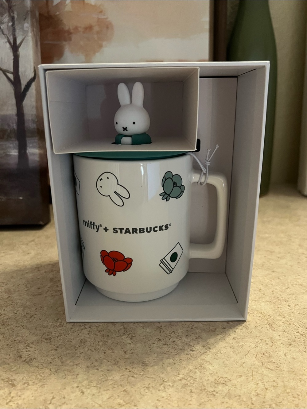 Starbucks x Miffy White Ceramic Mug with Colorful Flower Accents